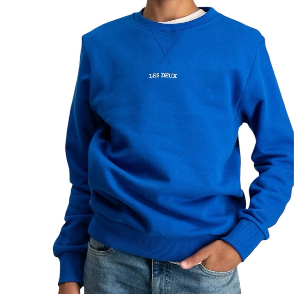 Les Deux Lens Blue White Cotton Crewneck Sweatshirt XS